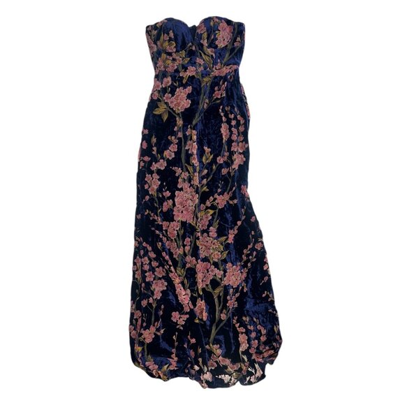 ✨ NWT Lulus Navy Velvet Floral Strapless Maxi Gown XS ✨ - Picture 3 of 8
